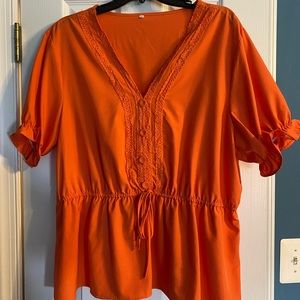 Orange Short Sleeve Peplum Blouse